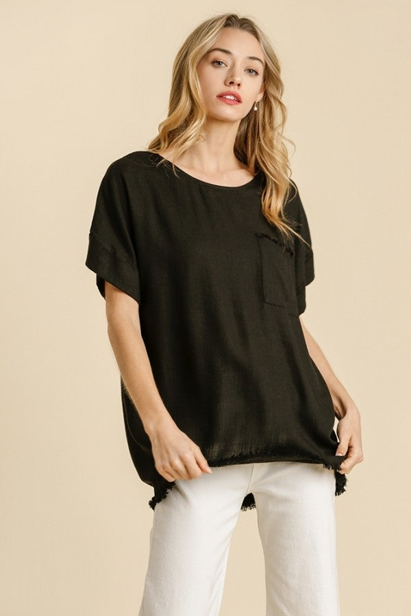 Umgee Linen Blend Pocket Top in Black FINAL SALE Top Umgee   