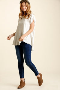 Umgee Linen Frayed Top in Off White Shirts & Tops Umgee   