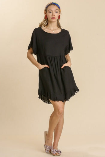 Umgee Short Linen Blend Dress in Black  Umgee   