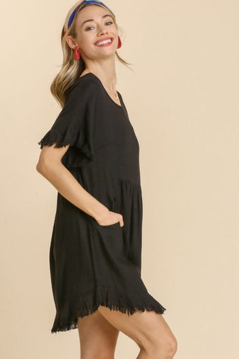 Umgee Short Linen Blend Dress in Black  Umgee   
