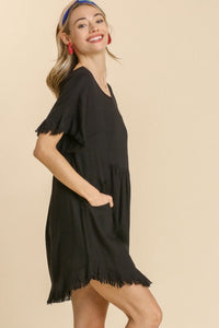 Umgee Short Linen Blend Dress in Black  Umgee   