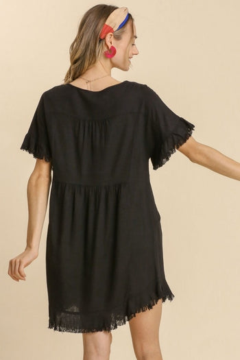 Umgee Short Linen Blend Dress in Black  Umgee   