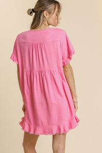 Umgee Short Linen Blend Dress in Bubble Pink  Umgee   