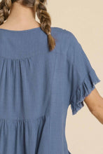 Load image into Gallery viewer, Umgee Short Linen Blend Dress in Dusty Blue  Umgee   
