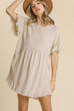 Load image into Gallery viewer, Umgee Short Linen Blend Dress in Oatmeal Dresses Umgee   

