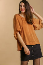 Load image into Gallery viewer, Umgee Washed Satin Top with Half Puff Sleeves in Golden Ochre Shirts &amp; Tops Umgee   

