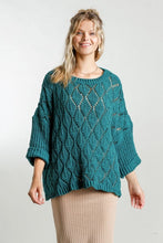 Load image into Gallery viewer, Umgee Round Neck Loose Knit Pullover Sweater in Forest Sweaters Umgee   
