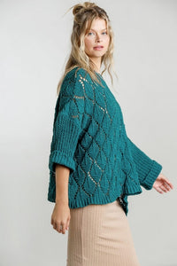 Umgee Round Neck Loose Knit Pullover Sweater in Forest Sweaters Umgee   