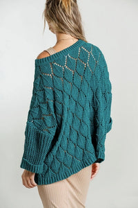Umgee Round Neck Loose Knit Pullover Sweater in Forest Sweaters Umgee   
