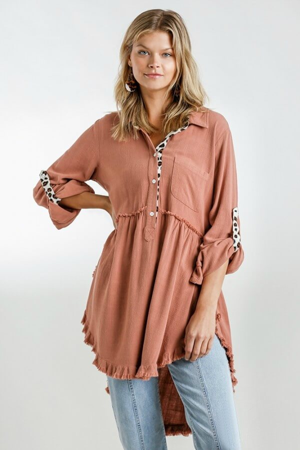 Umgee Canyon Clay Top with Animal Print Accents Tops Umgee   