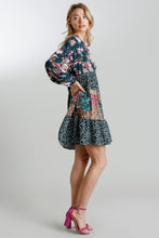 Load image into Gallery viewer, Umgee Teal Floral Print Tiered Dress Dresses Umgee   
