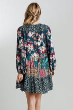 Load image into Gallery viewer, Umgee Teal Floral Print Tiered Dress Dresses Umgee   
