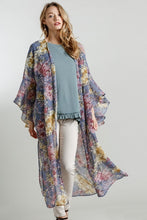 Load image into Gallery viewer, Umgee Steel Blue Floral Long Sheer Kimono Kimonos Umgee   
