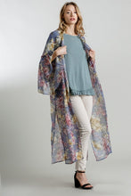 Load image into Gallery viewer, Umgee Steel Blue Floral Long Sheer Kimono Kimonos Umgee   
