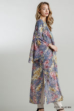 Load image into Gallery viewer, Umgee Steel Blue Floral Long Sheer Kimono Kimonos Umgee   
