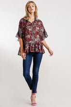 Load image into Gallery viewer, Umgee Brick Floral Print Tunic Top with Ruffled Sleeves Top Umgee   
