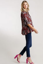 Load image into Gallery viewer, Umgee Brick Floral Print Tunic Top with Ruffled Sleeves Top Umgee   
