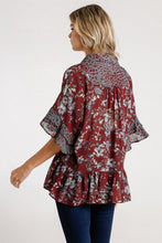 Load image into Gallery viewer, Umgee Brick Floral Print Tunic Top with Ruffled Sleeves Top Umgee   
