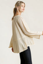 Load image into Gallery viewer, Umgee Long Sleeve Top with Raw Edge Trim in Cream Shirts &amp; Tops Umgee   
