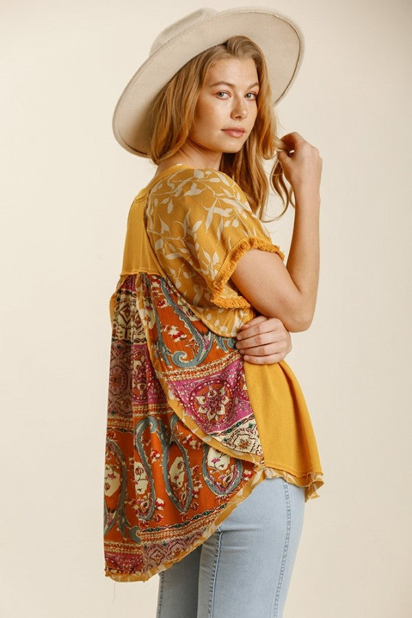 Umgee Goldenrod Top with Printed Back Tops Umgee   