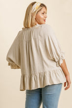 Load image into Gallery viewer, Umgee Oatmeal Linen Blend Top with Tassel Tie Tops Umgee   
