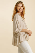 Load image into Gallery viewer, Umgee Oatmeal Linen Blend Top with Tassel Tie Tops Umgee   
