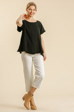 Load image into Gallery viewer, Umgee Linen Blend Top with Back Lace Detail in Black Shirts &amp; Tops Umgee   
