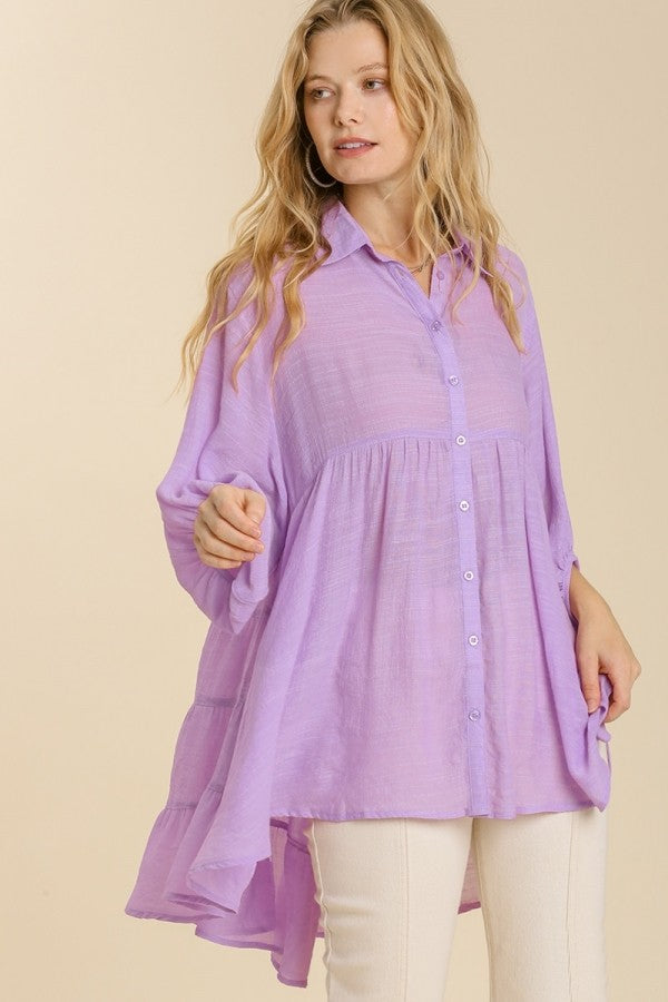 Umgee Button Front Tunic Top in Lavender Top Umgee   