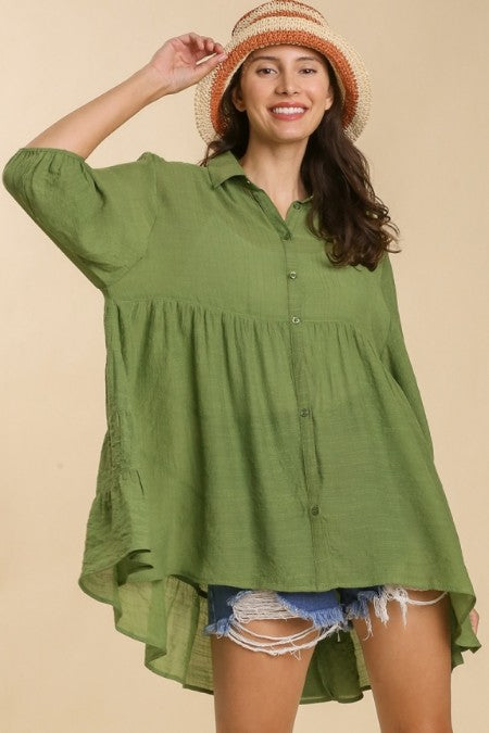 Umgee Button Front Tunic Top in Olive Green Top Umgee   