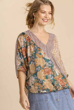 Load image into Gallery viewer, Umgee Floral and Animal Surplice Top in Forest Mix Top Umgee   
