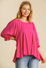 Load image into Gallery viewer, Umgee Top with Elastic Ruffled Cuff Sleeves and Pleated Details in Hot Pink Shirts &amp; Tops Umgee   
