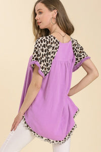 Umgee Animal Print Short Sleeve Shirt in Lavender Top Umgee   