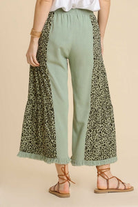 Umgee Animal Print Linen Blend Pants in Dusty Mint Pants Umgee   