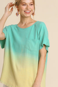 Umgee Dip Dye Top in Emerald Mix Shirts & Tops Umgee   