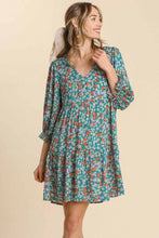 Load image into Gallery viewer, Umgee Floral Print Dress with Metallic Threading in Emerald Dresses Umgee   
