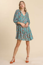 Load image into Gallery viewer, Umgee Floral Print Dress with Metallic Threading in Emerald Dresses Umgee   
