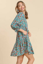 Load image into Gallery viewer, Umgee Floral Print Dress with Metallic Threading in Emerald Dresses Umgee   
