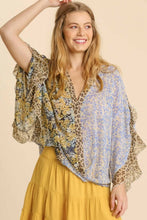 Load image into Gallery viewer, Umgee Sheer Surplice Top with Ruffled Sleeves in Navy Mix Top Umgee   
