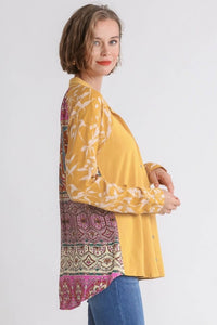 Umgee Button Front Top with Printed Back in Goldenrod Mix  Umgee   