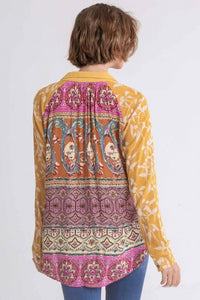 Umgee Button Front Top with Printed Back in Goldenrod Mix  Umgee   