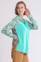 Umgee Button Front Top with Printed Back in Emerald Mix FINAL SALE  Umgee   