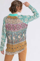 Umgee Button Front Top with Printed Back in Emerald Mix FINAL SALE  Umgee   