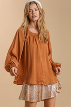Load image into Gallery viewer, Umgee Washed Satin Top with Long Puff Sleeves in Caramel Shirts &amp; Tops Umgee   
