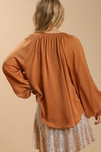 Load image into Gallery viewer, Umgee Washed Satin Top with Long Puff Sleeves in Caramel Shirts &amp; Tops Umgee   
