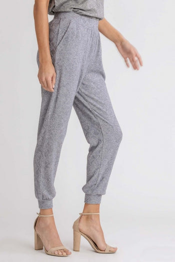 Umgee Diamond Knit Jogger Pants in Heather Gray Pants Umgee   