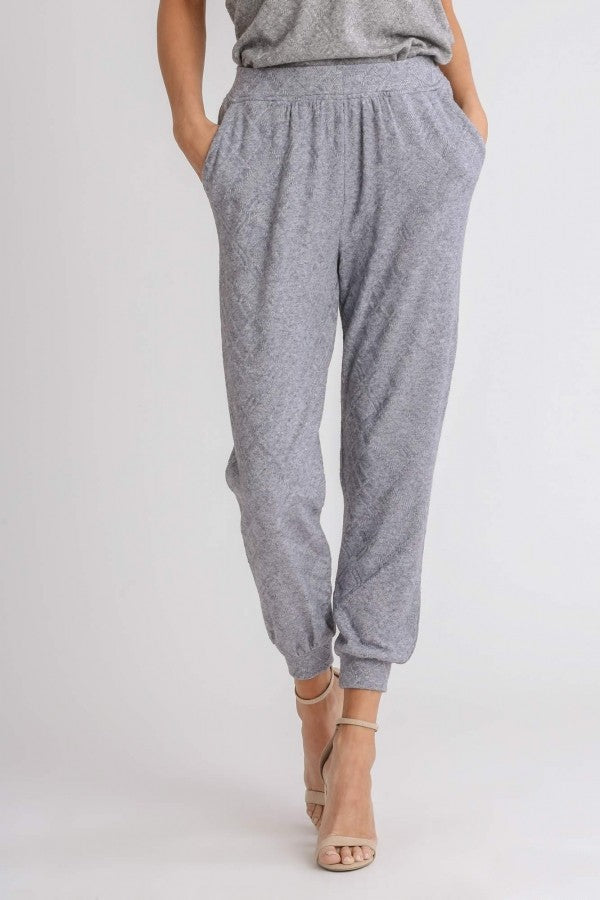 Umgee Diamond Knit Jogger Pants in Heather Gray Pants Umgee   