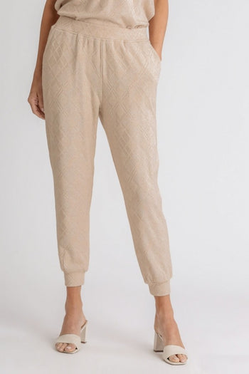 Umgee Diamond Knit Jogger Pants in Oatmeal FINAL SALE Pants Umgee   