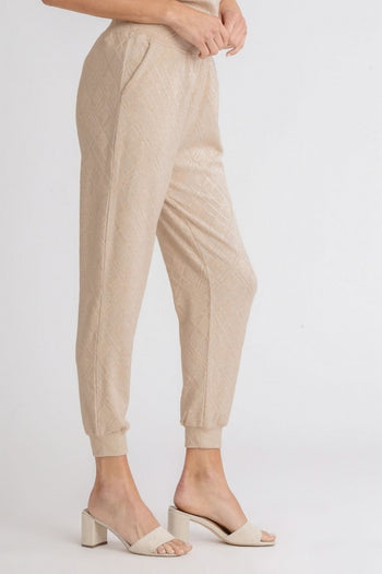 Umgee Diamond Knit Jogger Pants in Oatmeal FINAL SALE Pants Umgee   