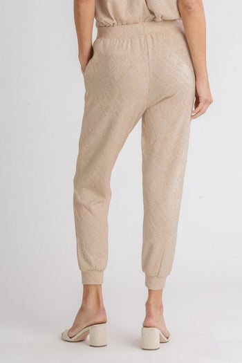 Umgee Diamond Knit Jogger Pants in Oatmeal FINAL SALE Pants Umgee   