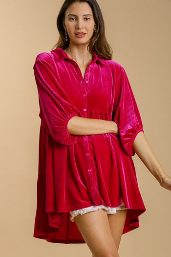 Umgee Velvet Tunic Top in Raspberry FINAL SALE  Umgee   